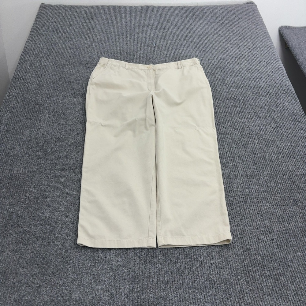 LL Bean Pants Womens 16 Beige Cotton Cropped Chino Casual Preppy